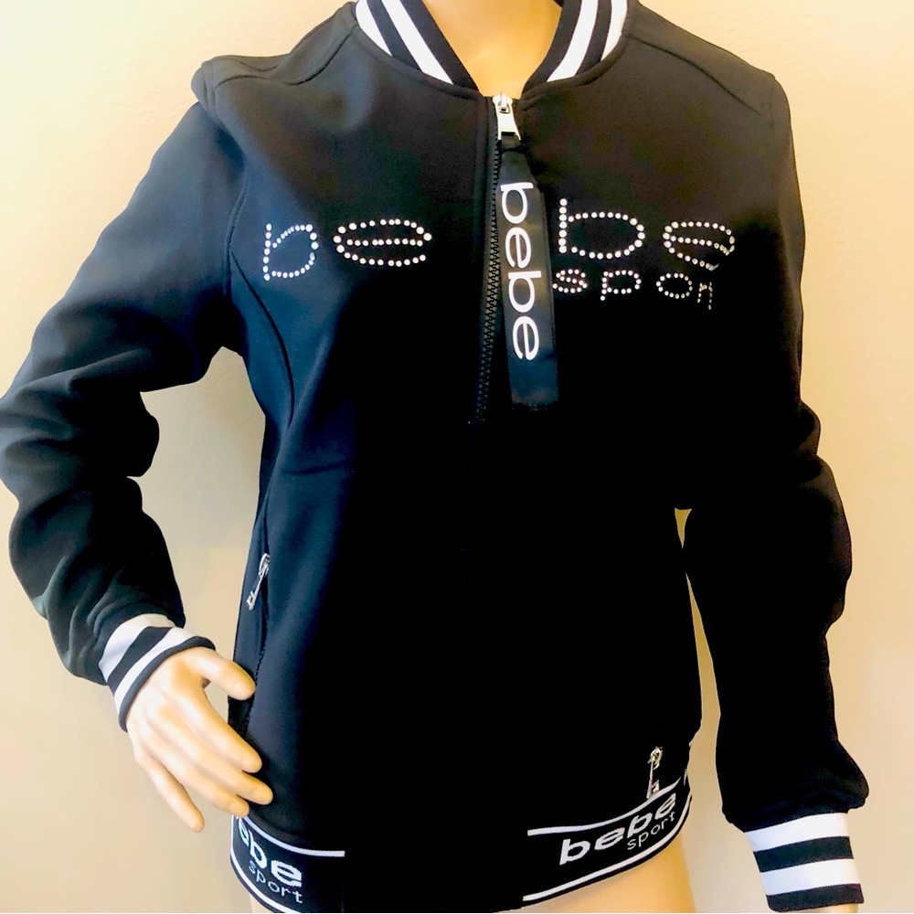 VTG Bebe Sport Black Rhinestone Y2K Half-Zip Track Jacket